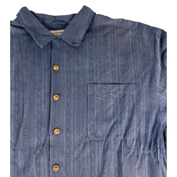 Jamaica Jaxx Silk Button Up Shirt Men's XXL Blue Pocket Short Sleeve Collared - Picture 2 of 6